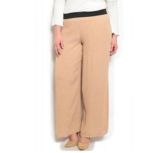 Angela Women's Sheer Wide-Leg Crinkle Pants MOCHA Plus Size 1XL  NWOT